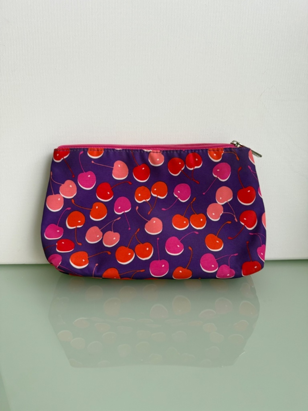Clinique Purple Cherry Print Cosmetic Makeup Bag Travel Pouch